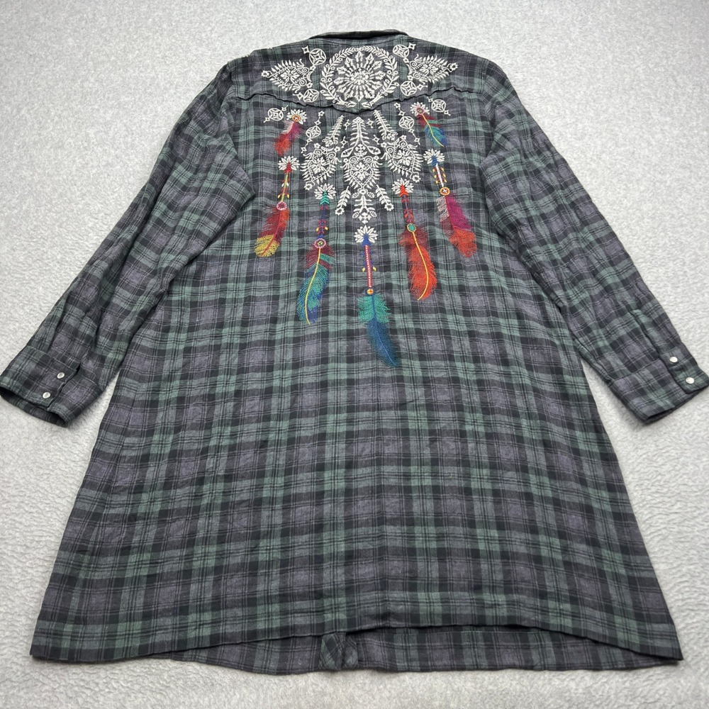 Johnny Was 3J Workshop Dress Womens XL Plaid Pearl Snap Western Stitched Tunic